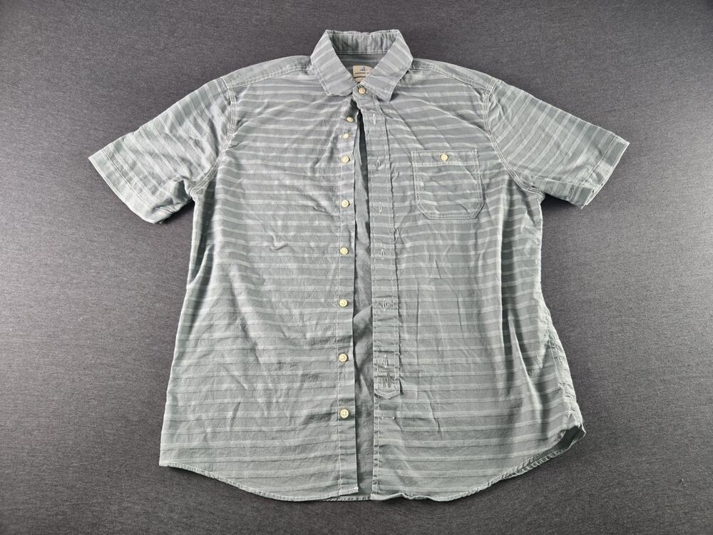 Johnnie-O Shirt Mens Large Green Striped Hangin Out Short Sleeve Button-Up